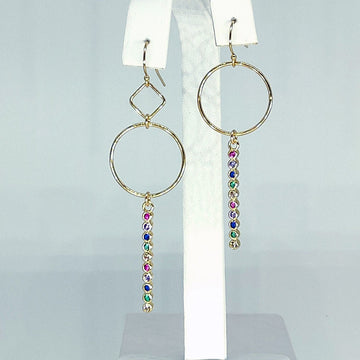 14 k Gold Hoop Dangle Earrings in Gold Rainbow Cubic Zirconia, 2 Links or 1  in 14 K Gold Filled - A Girls Gems